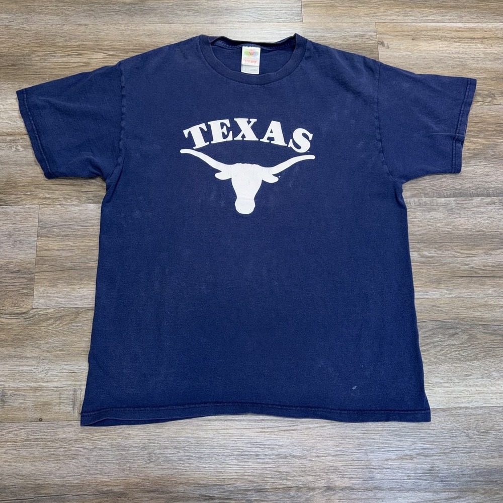 Fruit of Loom Blue Heavy Cotton Shirt Mens/Unisex L Texas Longhorn Graphic Print